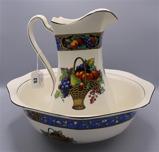 Basket of fruit decorated jug & basin